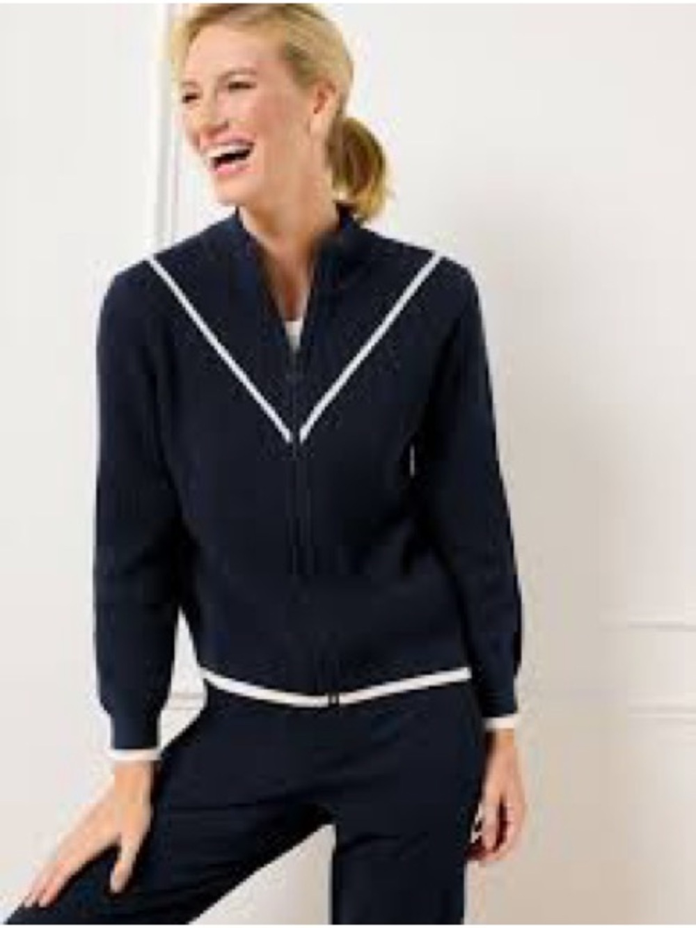 Talbots COOLMAX FULL ZIP SWEATER JACKET - CHEVRON Size Petite M